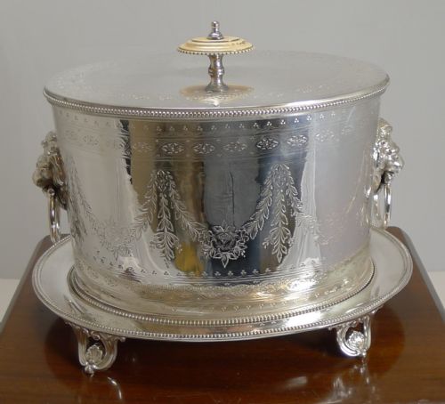 fig 1. Magnificent Cased Elkington Silver Plated Biscuit Box - 1883