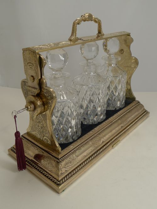 Exceptional Gilded Antique English Tantalus by Betjemman & Sons C.1900