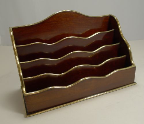 Smart Antique French Mahogany & Brass Stationery Holder / Letter Rack C.1900
