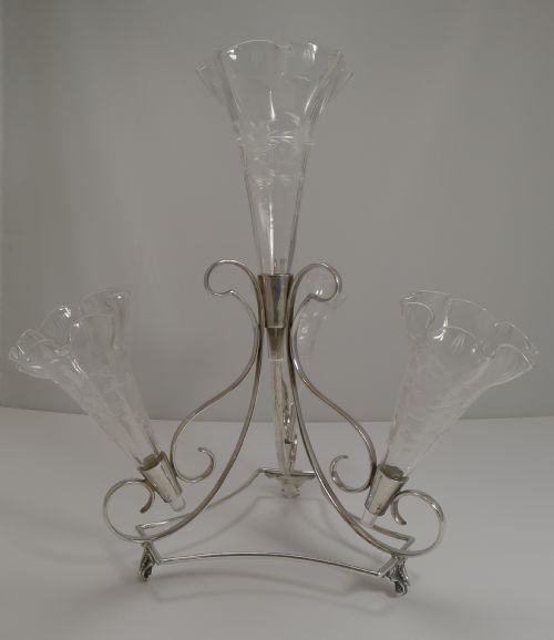 Stunning Antique English Silver Plate and Glass Epergne C.1890