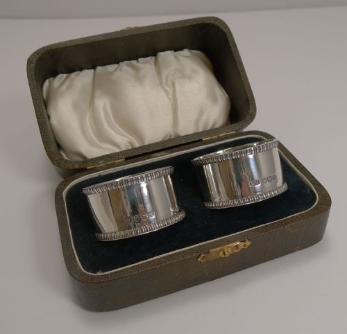 Boxed Pair English Sterling Silver Napkin Rings - 1932