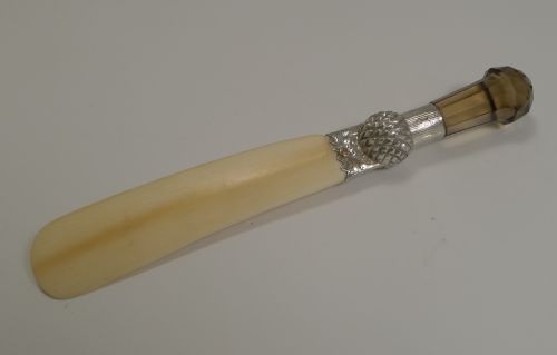 Antique Ivory, Silver and Smoky Quartz Paper Knife