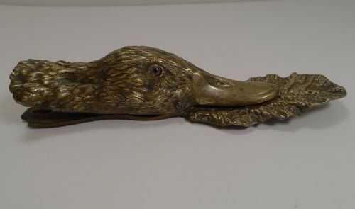 Large 9" Victorian Bronze Figural Letter Clip - Duck