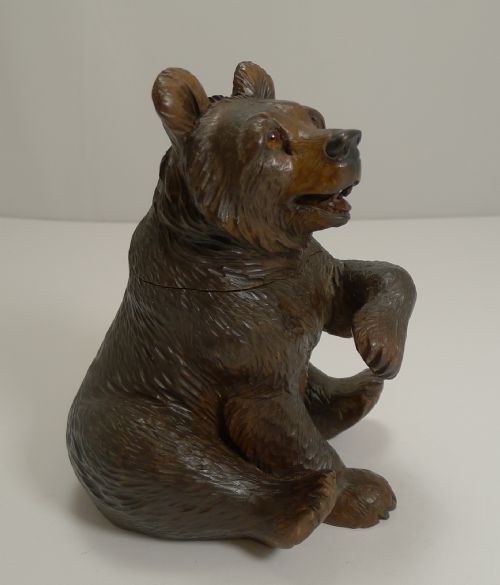 Beautifully Carved Black Forest Bear Inkwell C.1890