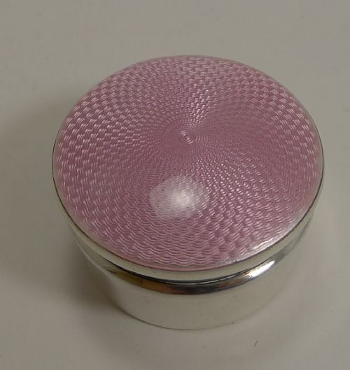 Pretty Vintage English Sterling Silver & Pink Guilloche Enamel Box