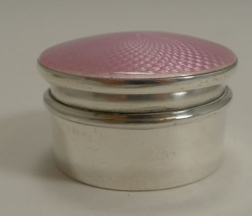 fig 1. Pretty Vintage English Sterling Silver & Pink Guilloche Enamel Box