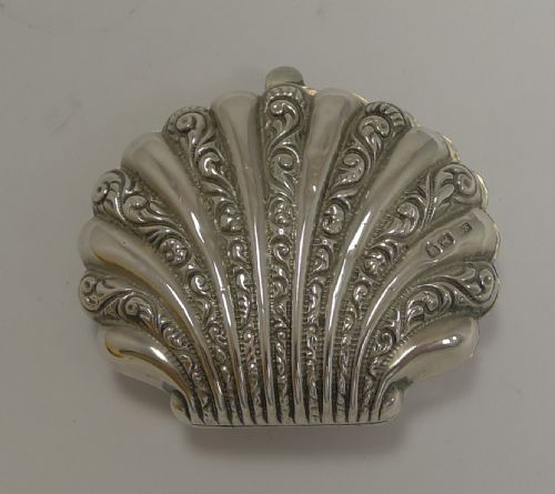 Antique English Sterling Silver Shell Shaped Coin Purse - 1882