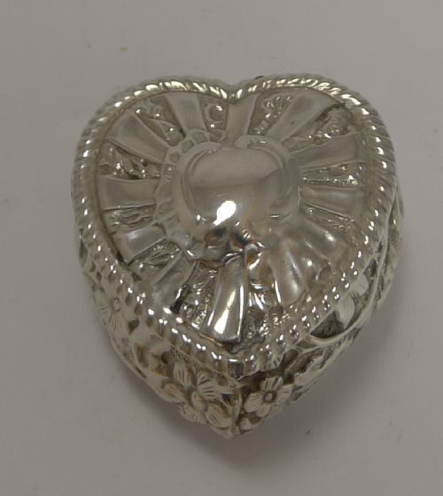 Antique English Sterling Silver Heart Pill Box - 1887