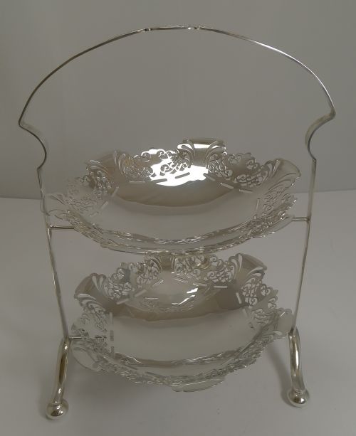 Superb Antique English Silver Plated Two Tier Cake Stand C.1900