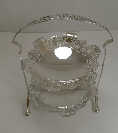fig 1. Superb Antique English Silver Plated Two Tier Cake Stand c.1900