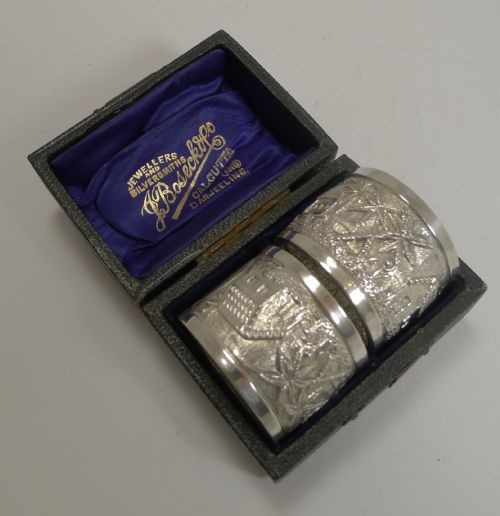 fig 1. Pair Antique English Sterling Silver Napkin Rings - 1896