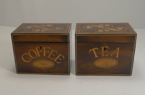 RARE PAIR ANTIQUE ENGLISH CADDIES TEA AND COFFEE C1870 - ADDITIONAL PHOTO 1