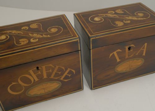 RARE PAIR ANTIQUE ENGLISH CADDIES TEA AND COFFEE C1870 - ADDITIONAL PHOTO 2