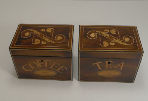 RARE PAIR ANTIQUE ENGLISH CADDIES TEA AND COFFEE C1870 - ADDITIONAL PHOTO 3