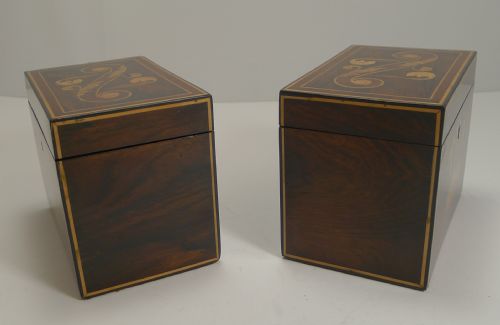 RARE PAIR ANTIQUE ENGLISH CADDIES TEA AND COFFEE C1870 - ADDITIONAL PHOTO 4