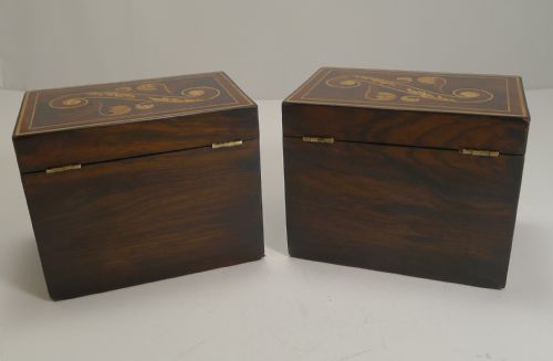 RARE PAIR ANTIQUE ENGLISH CADDIES TEA AND COFFEE C1870 - ADDITIONAL PHOTO 5