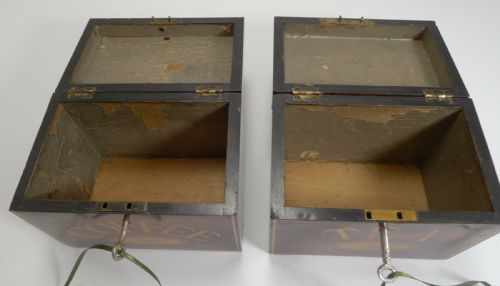 RARE PAIR ANTIQUE ENGLISH CADDIES TEA AND COFFEE C1870 - ADDITIONAL PHOTO 7