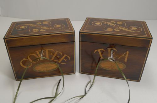 RARE PAIR ANTIQUE ENGLISH CADDIES TEA AND COFFEE C1870 - ADDITIONAL PHOTO 8