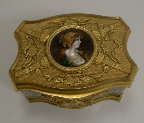 fig 1. Antique French Napoleon III Crystal Box With Signed Enamel Inset