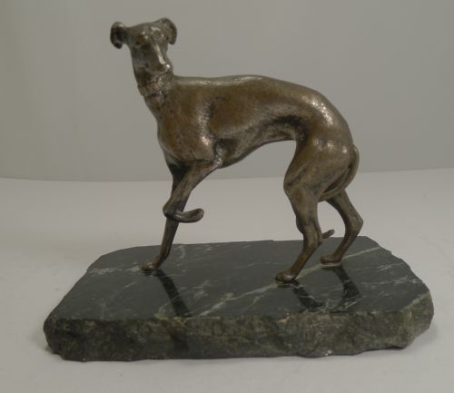 Antique English Greyhound Figure on Marble Base C.1910