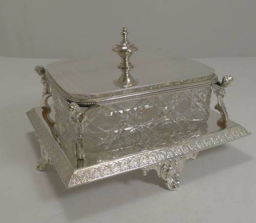 Antique English Cut Crystal and Silver Plate Butter Dish - Winged Cherubs