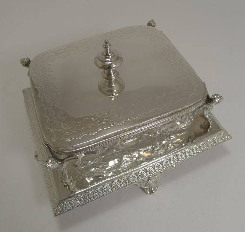 fig 1. Antique English Cut Crystal and Silver Plate Butter Dish - Winged Cherubs