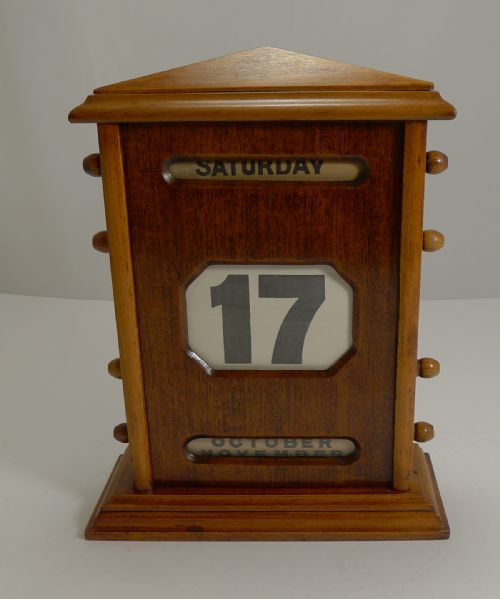Antique English Mahogany Desk Top Perpetual Calendar C.1900