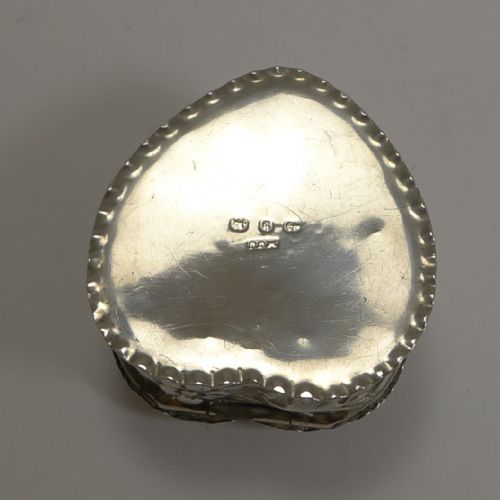 fig 1. Antique English Heart Shaped Pill Box In Sterling Silver - 1895