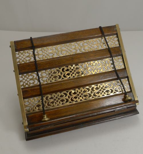 Antique English Oak & Brass Book Rest / Lectern - Reg. No. For 1894