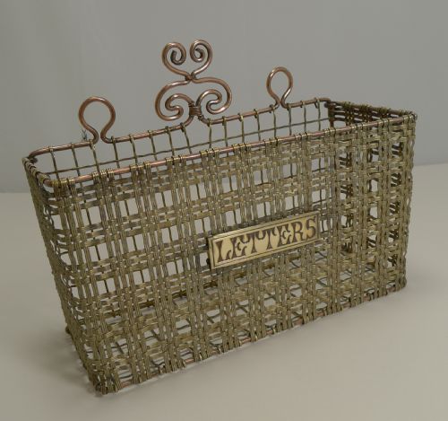 Handsome Antique English Brass Mesh Letters Caddy or Holder C.1880