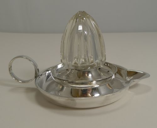 Rare Antique Silver Plate and Cut Crystal Lemon Squeezer C.1907