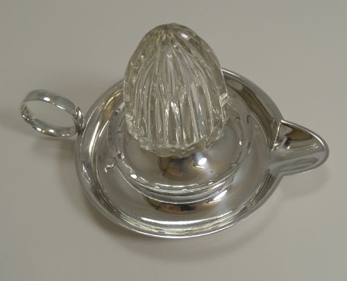 fig 1. Rare Antique Silver Plate and Cut Crystal Lemon Squeezer c.1907