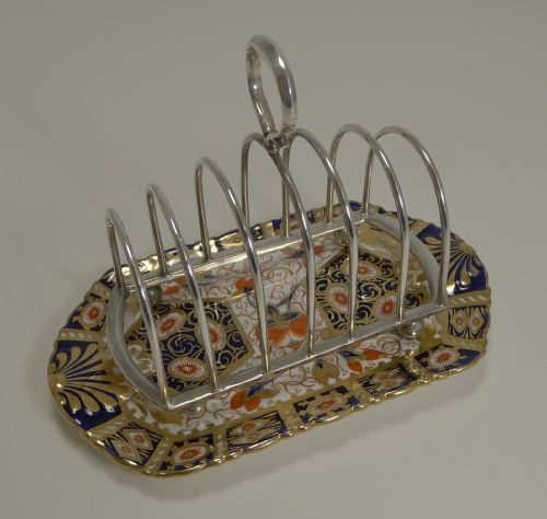 Fine Antique English Silver Plate and Imari Toast Rack / Letter Holder C.1890