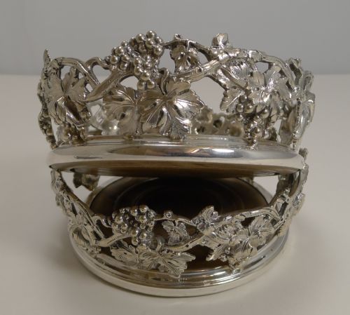 Finest Pair Antique English Silver Plate Wine Coasters by Elkington - 1845