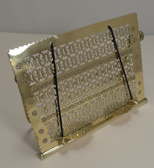Small Antique Pierced Folding Brass Book Stand / Lectern C.1880