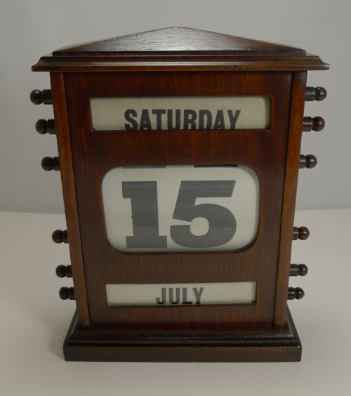 Oversized Antique English Mahogany Perpetual Calendar C.1900 - 12"