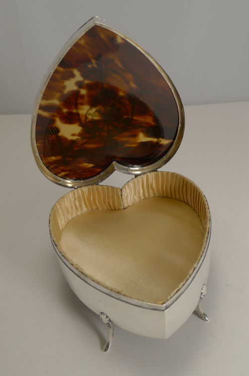 fig 1. Large Antique English Silver & Tortoiseshell Heart Jewellery Box by James Deakin & Sons