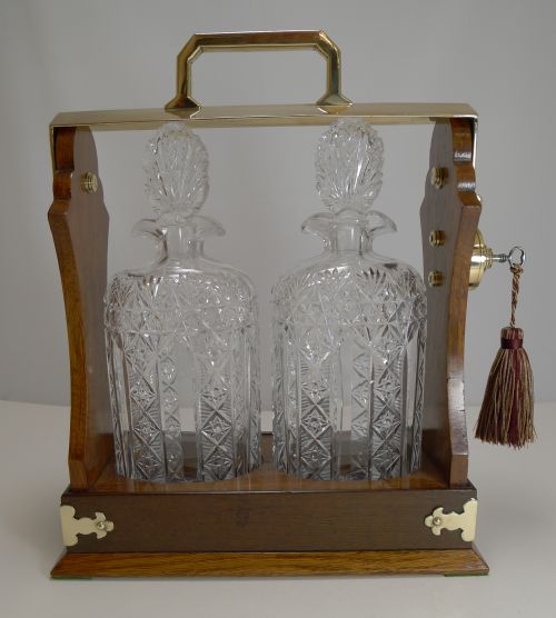 Antique English Tantalus - Exceptional Cut Crystal Oval Decanters C.1890