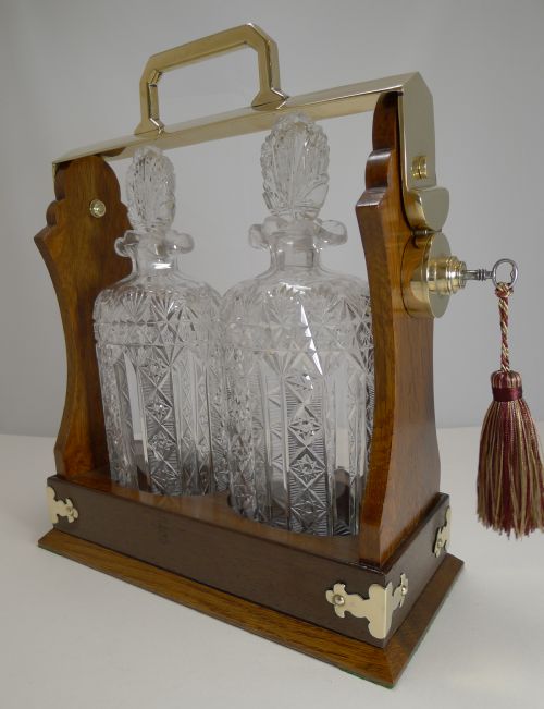 fig 1. Antique English Tantalus - Exceptional Cut Crystal Oval Decanters c.1890