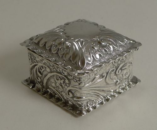 English Victorian Diamond Shaped Sterling Silver Pill Box