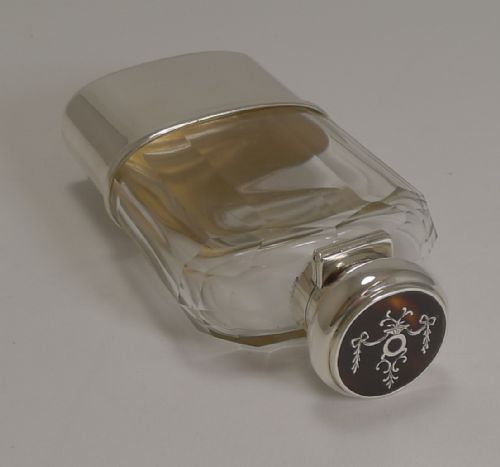 Antique Crystal, Silver and Tortoiseshell Hip Flask