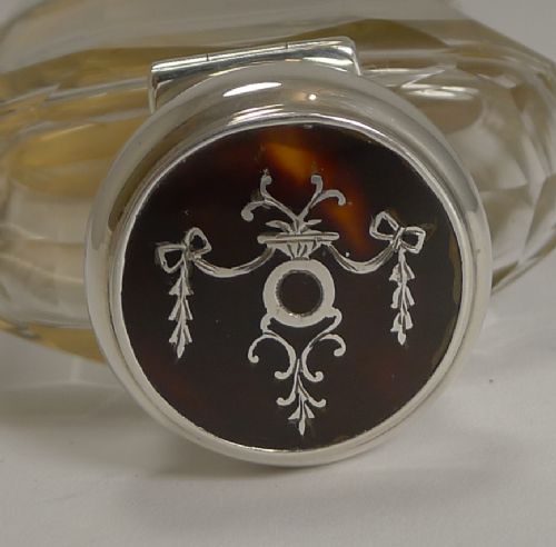 fig 1. Antique Crystal, Silver and Tortoiseshell Hip Flask