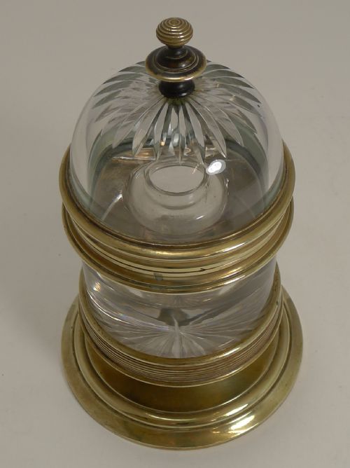 fig 1. Unusual Large Antique English Crystal and Brass Inkwell c.1880