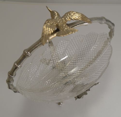 FINEST QUALITY ENGLISH CUT CRYSTAL AND SILVER PLATE DISH BASKET C1880 - ADDITIONAL PHOTO 7