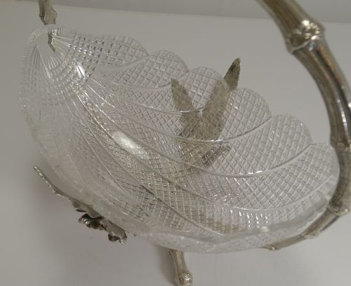 FINEST QUALITY ENGLISH CUT CRYSTAL AND SILVER PLATE DISH BASKET C1880 - ADDITIONAL PHOTO 8