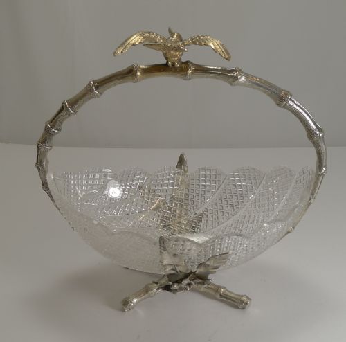 FINEST QUALITY ENGLISH CUT CRYSTAL AND SILVER PLATE DISH BASKET C1880 - ADDITIONAL PHOTO 9