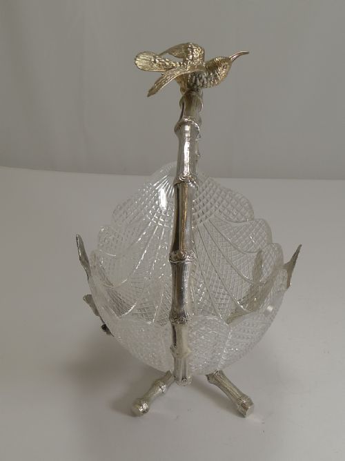 FINEST QUALITY ENGLISH CUT CRYSTAL AND SILVER PLATE DISH BASKET C1880 - ADDITIONAL PHOTO 10
