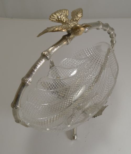FINEST QUALITY ENGLISH CUT CRYSTAL AND SILVER PLATE DISH BASKET C1880 - ADDITIONAL PHOTO 11