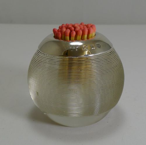 Antique English Threaded Glass Match Strike / Table Vesta - Sterling Silver 1895