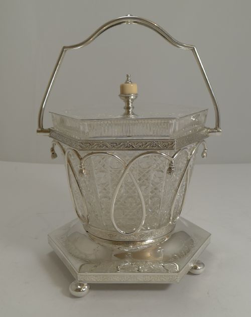 Finest Hand Cut Crystal and Silver Plate Biscuit Box C.1870